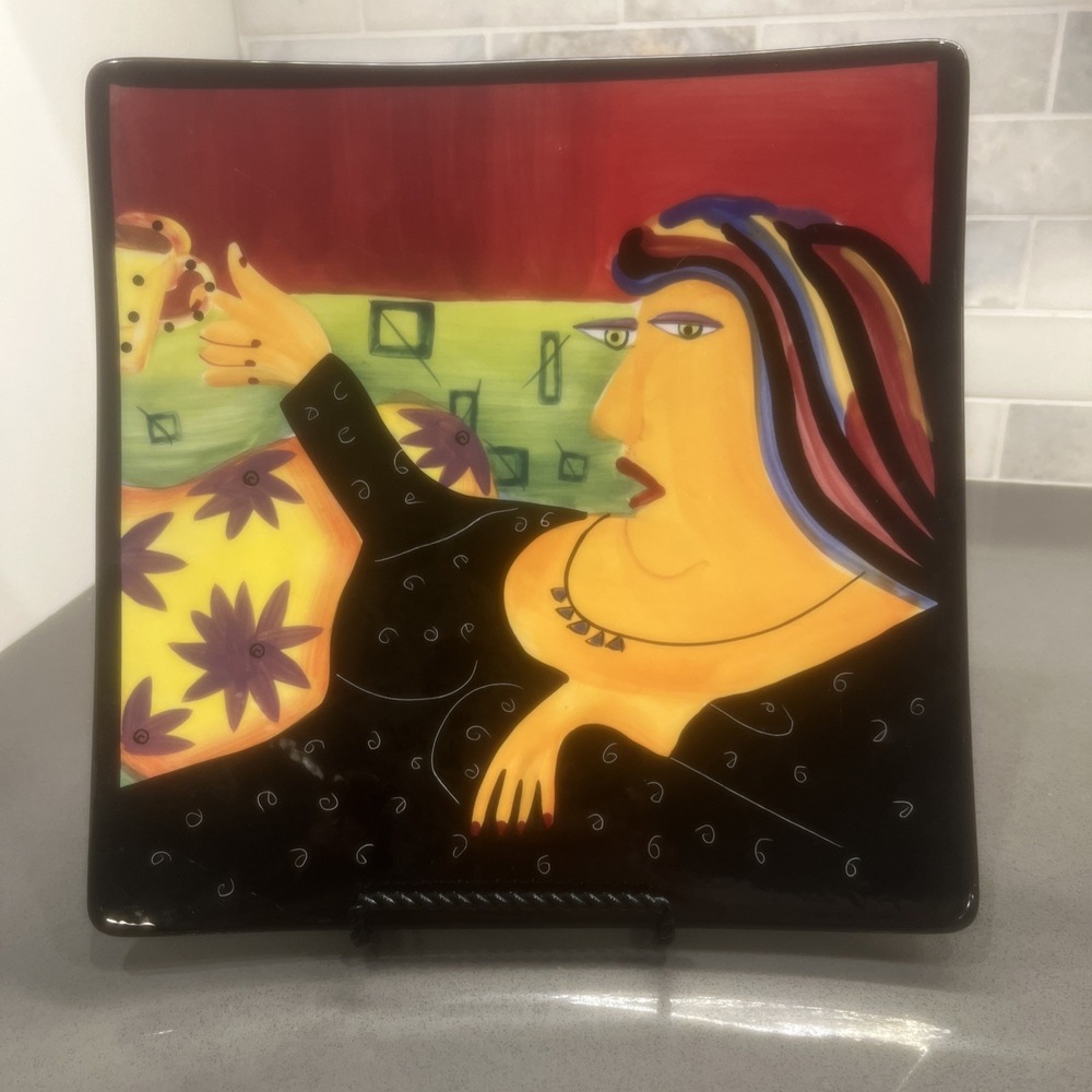 Naylor Designs Handpainted Decorative Plate 2004 Wall Art 9.75" Coffee Lady